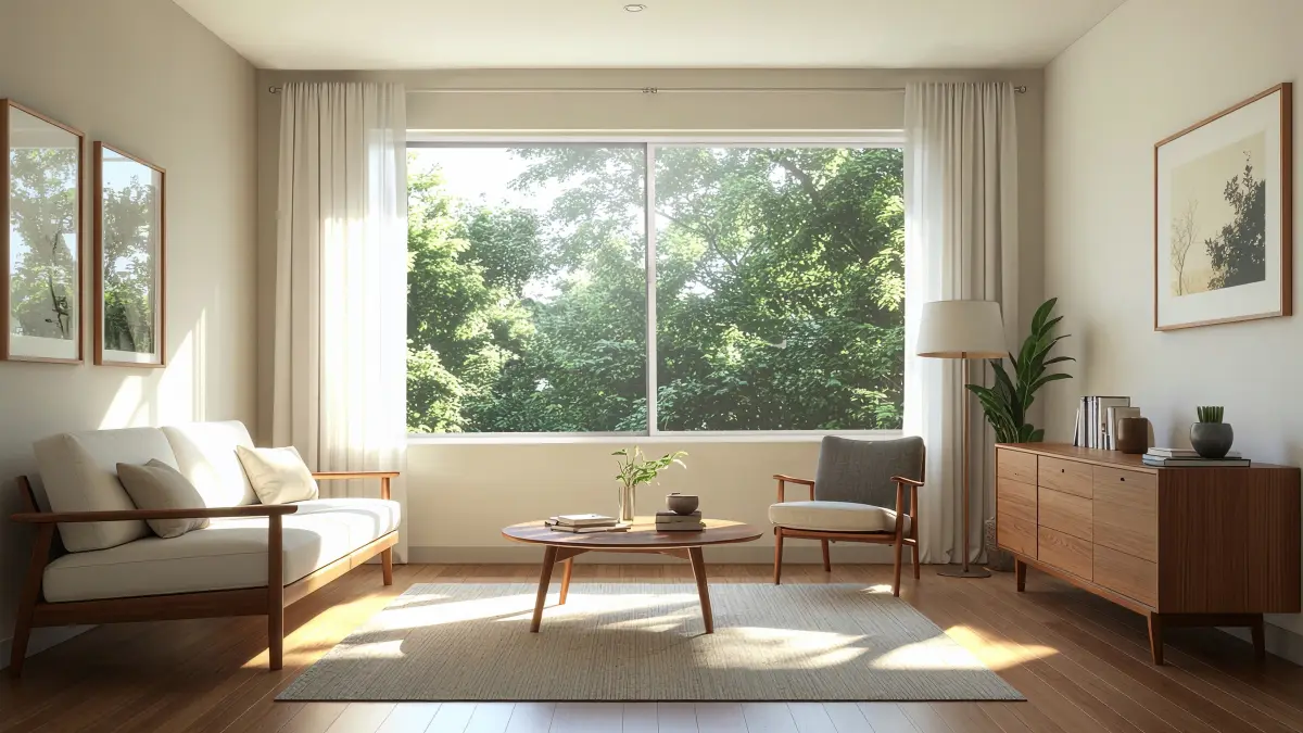 Living room with a Milgard C700 fiberglass slider window