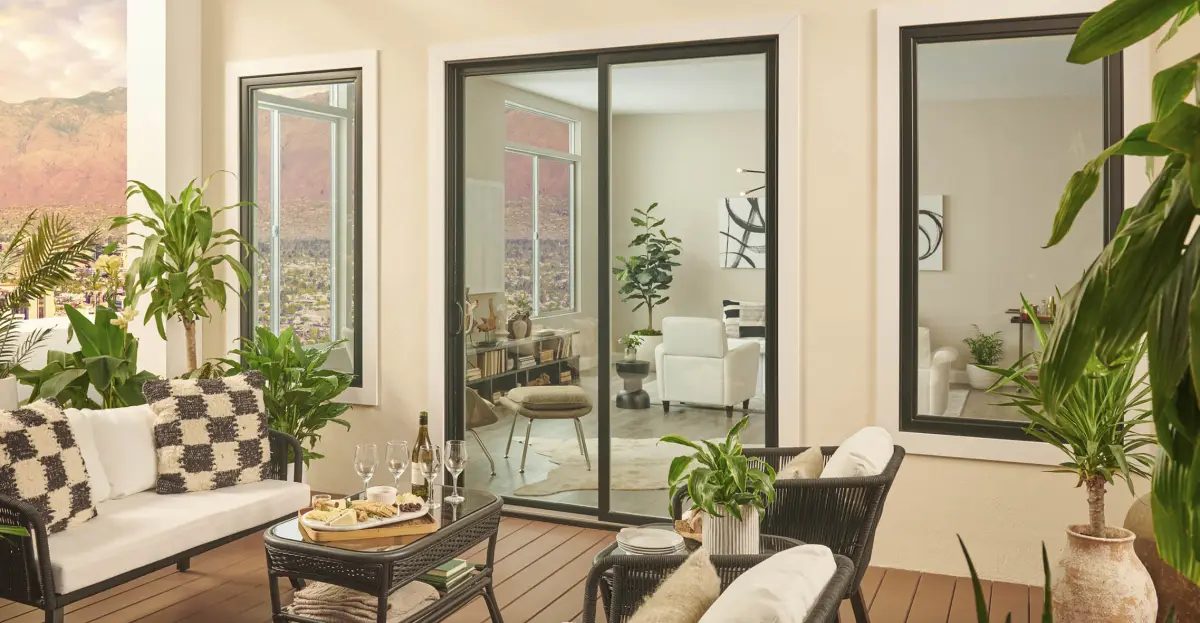 Sunroom with a Simonton Madeira Contemporary sliding door