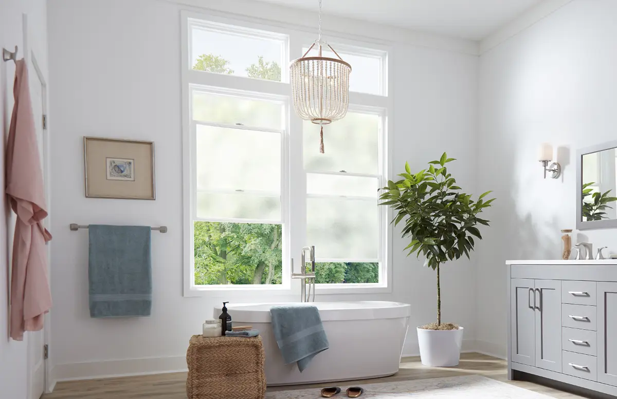 Bathroom with a slim-frame window