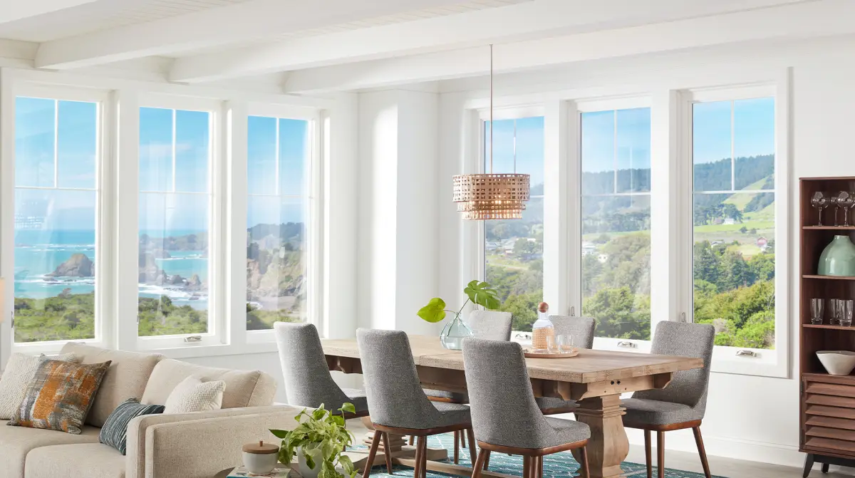 Bright dining room with Simonton Madeira casement windows