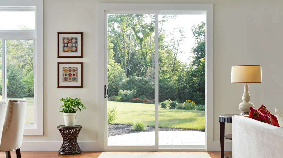 Living room with a narrow-frame sliding patio door