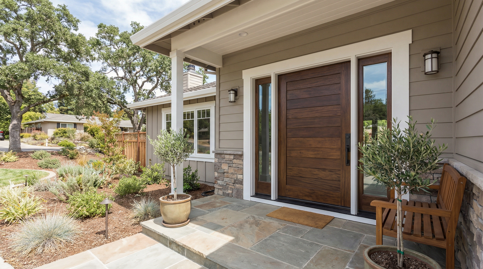 Beautiful new fiberglass entry door installed on a Bay Area home