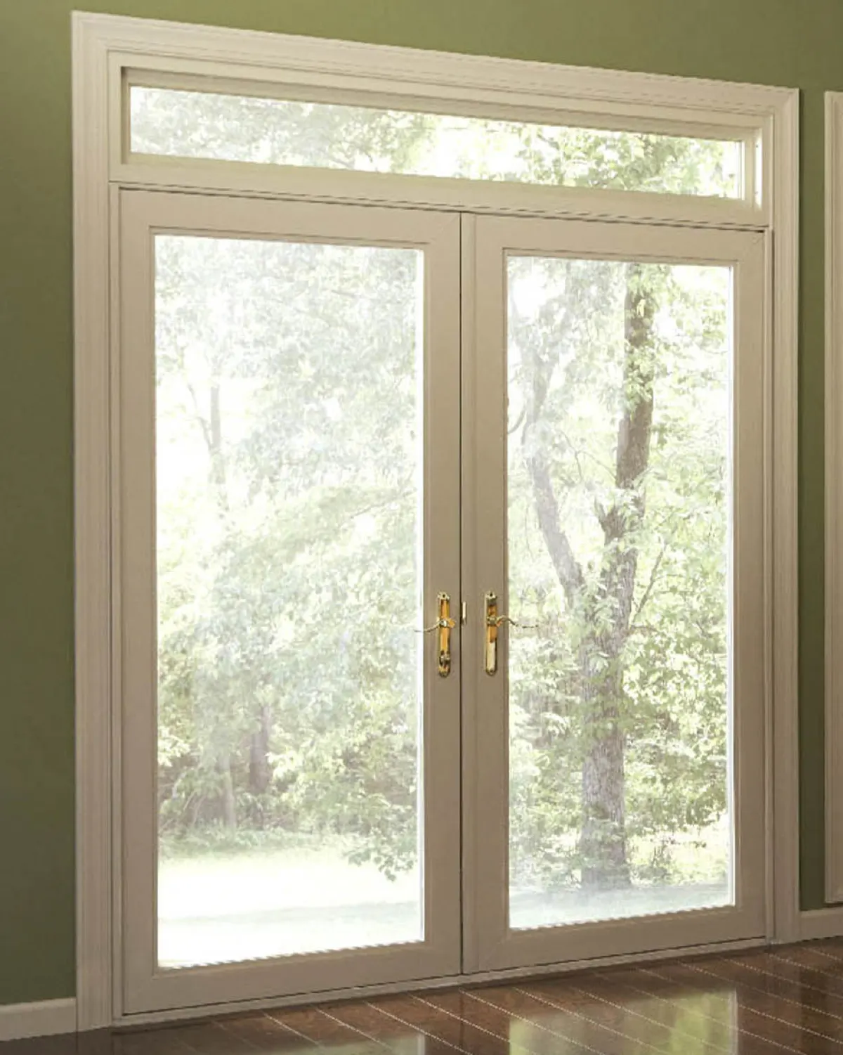 Pair of hinged French doors with a transom