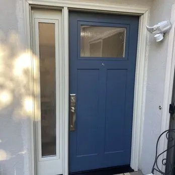 Blue exterior entry door installation East Bay
