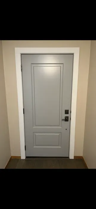 Gray exterior entry door installation East Bay