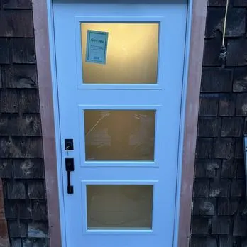 White exterior door installation East Bay