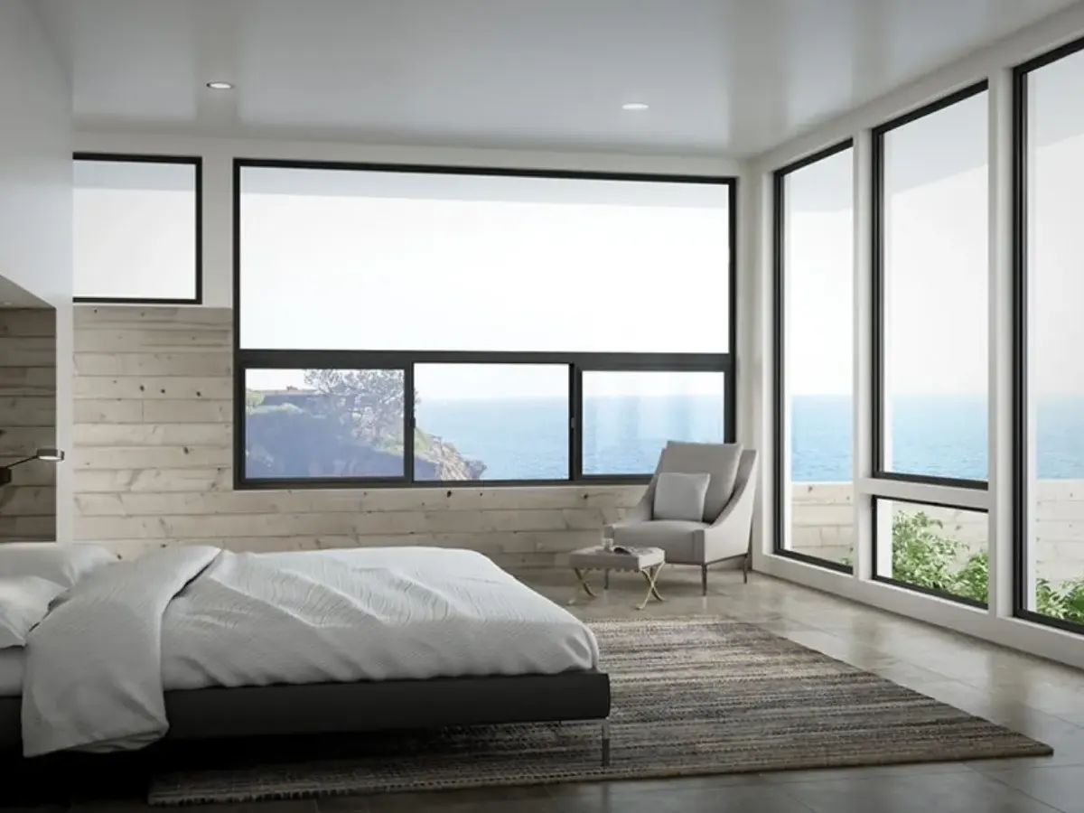 Bedroom with slim Milgard A250 aluminum windows