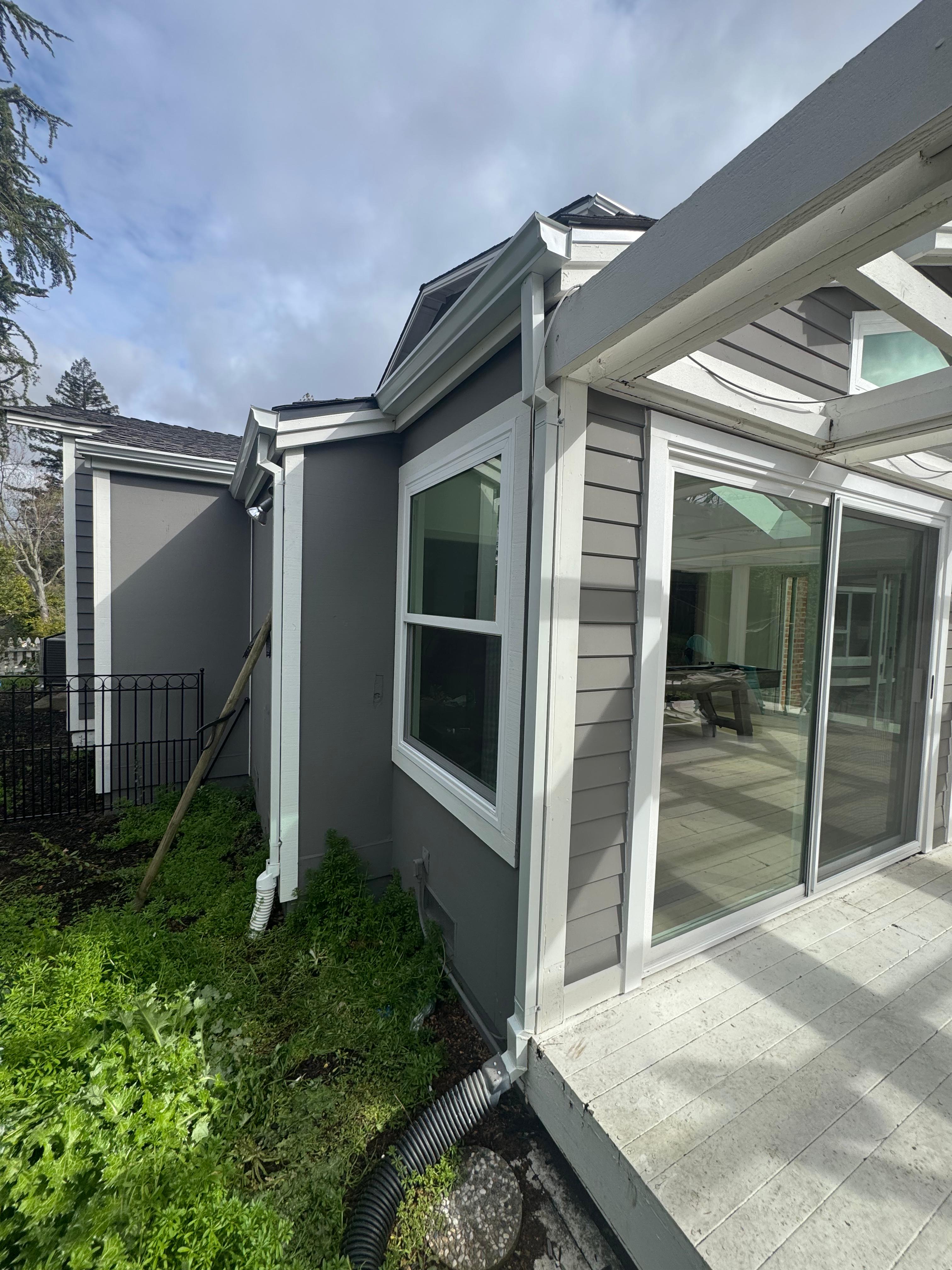 Sliding door system combined with single hung window installation, East Bay