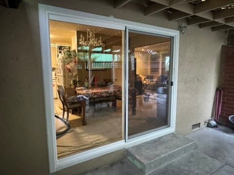 New sliding glass patio door, exterior view, East Bay
