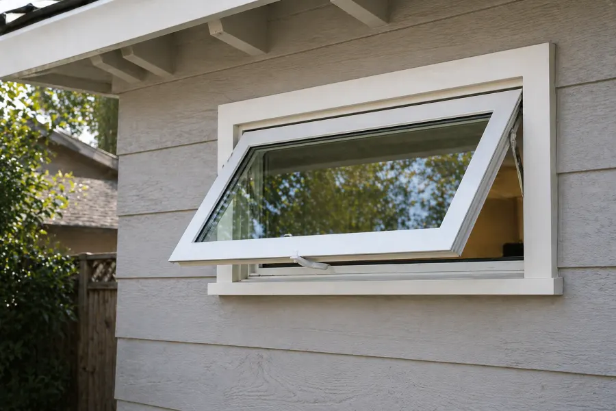 Awning window on a stucco home