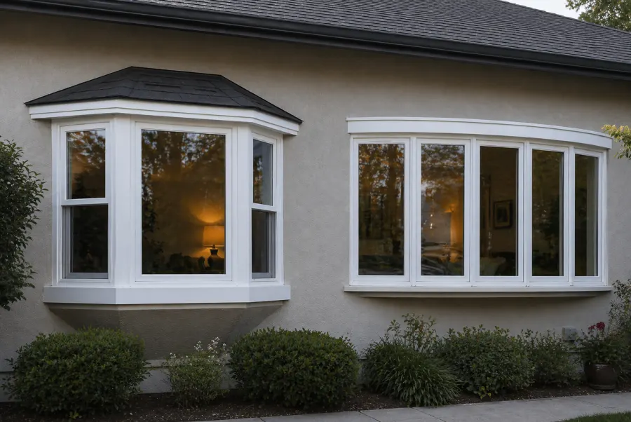 Bay and bow windows on a stucco home