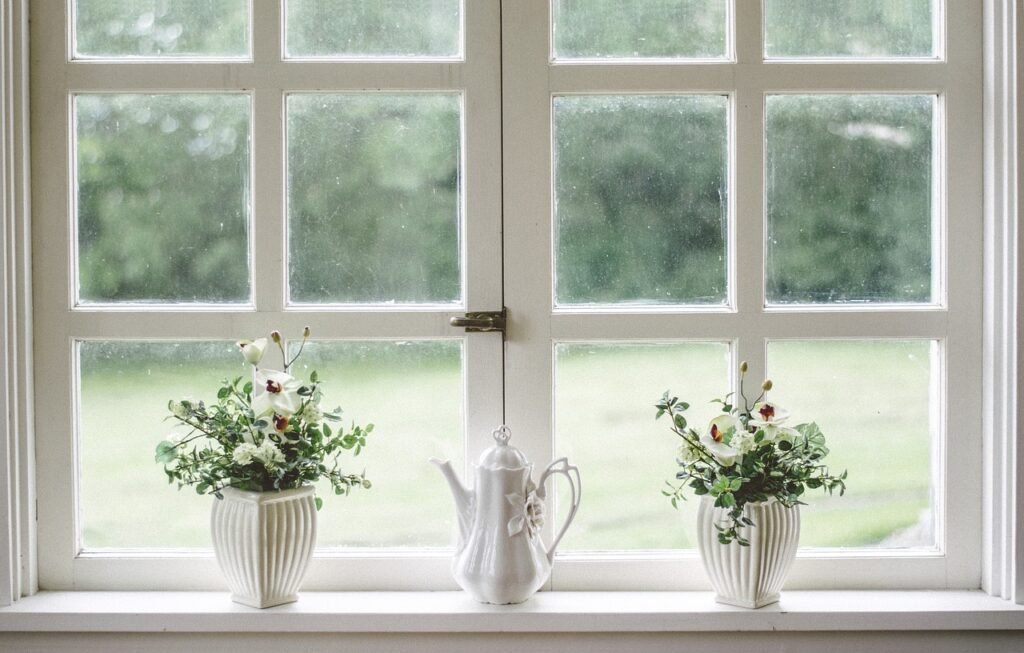 Modern white windows in a Walnut Creek home, showcasing energy-efficient window replacement services.